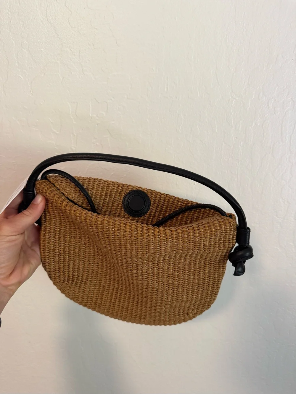 Freda Salvador Elis Mini Crescent Bag in Biscuit Raffia - Picture 2 of 5